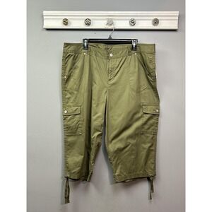 Faded Glory Capri Pants Womens 18 Olive Green Woven Cargo Drawstring Cotton